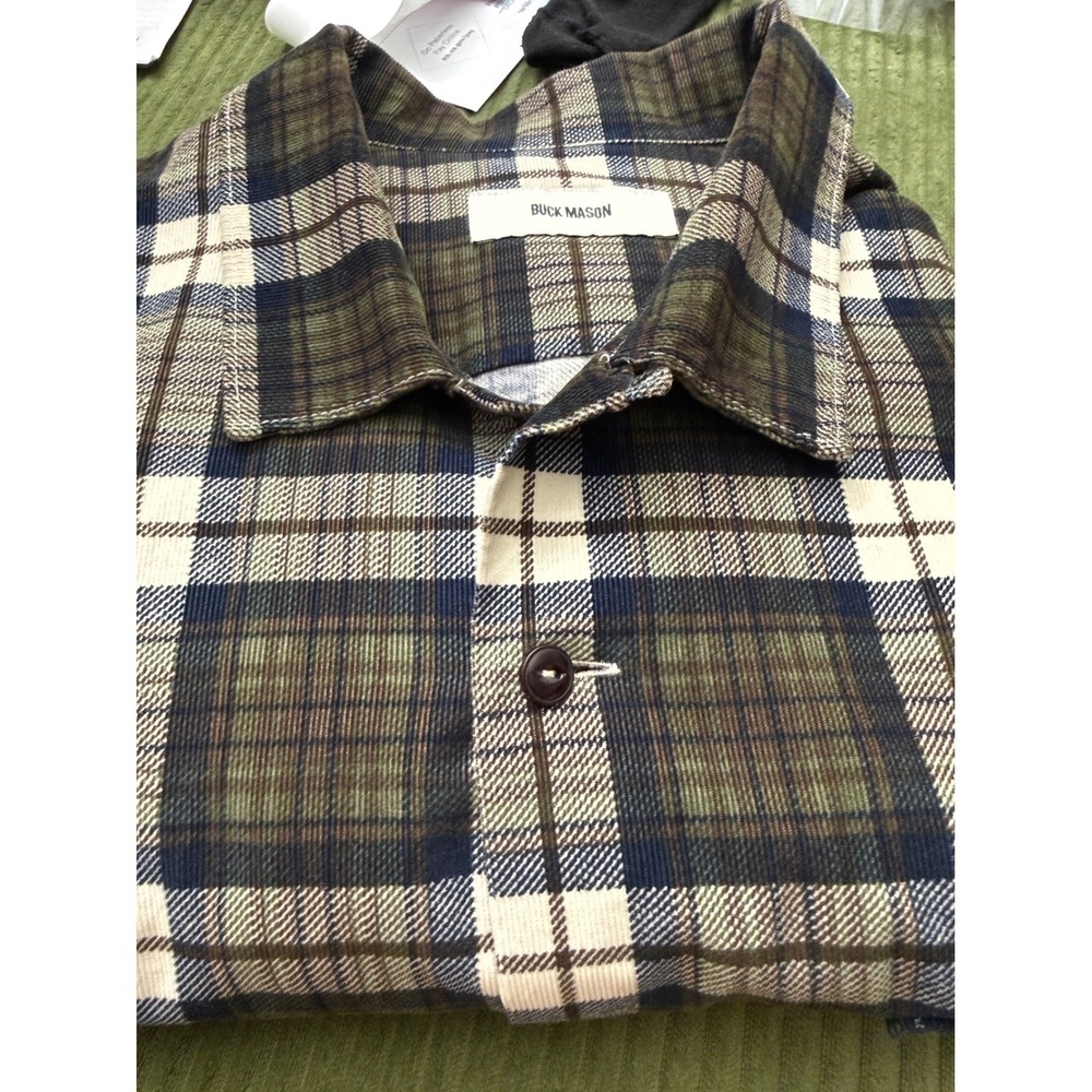 Buck Mason Mens XX-Large Plaid Button Down Shirt Olive Navy NWOT XXL qq33 - Picture 9 of 9